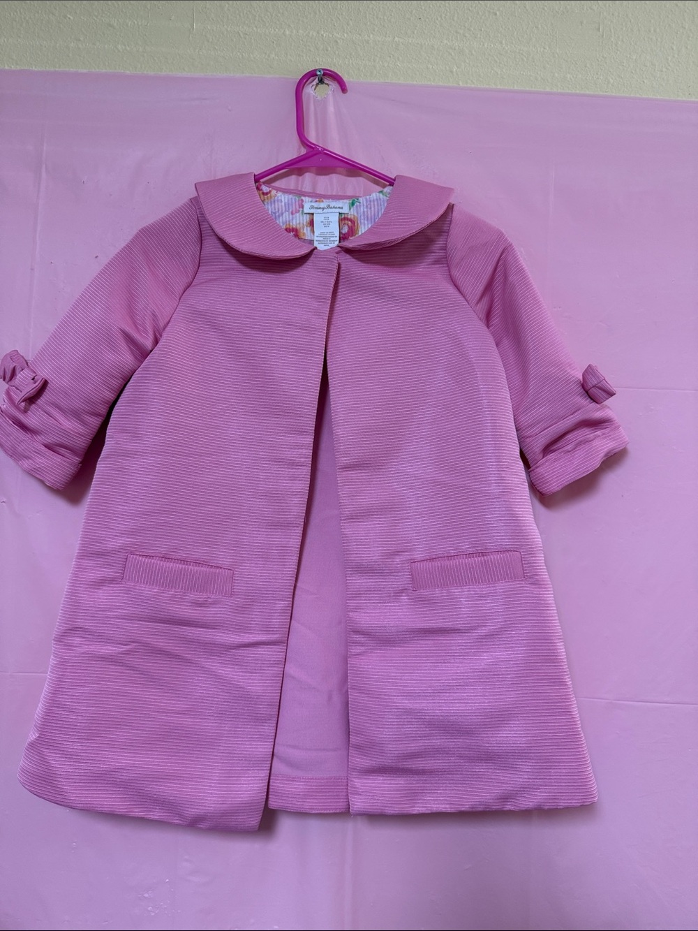 Tommy Bahama Girls' Pink Pea Coat with Peter Pan Collar